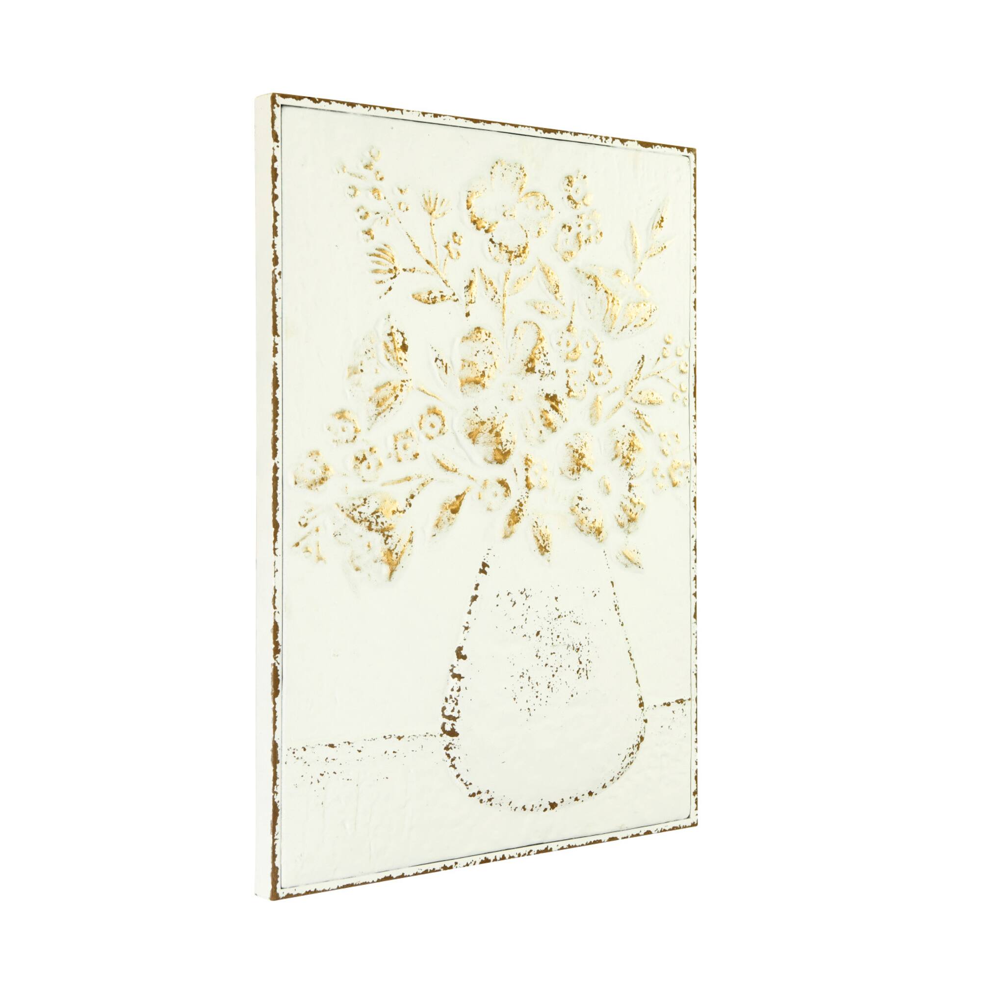 Hello Honey® Embossed Flowers in Vase Distressed Metal Wall Décor
